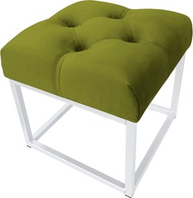 Pufa CHESTERFIELD tkanina Welur loft ławka podnóżek metal : Kolor Stelaża - Biały, Kolor tkaniny - VELVET - BL75, Typ tkaniny - Velvet
