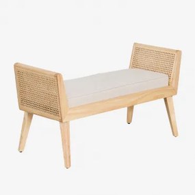 Ławka 110 Cm Z Drewna Kauczukowego I Rattanu Icon Beżowy Krem - Sklum