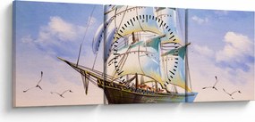 Obraz statku na falach (z zegarem) (90x30 cm)