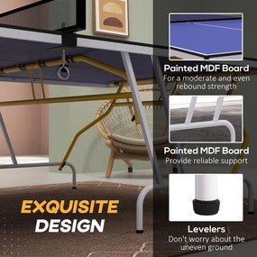 SPORTNOW Stół tenisowy składany z akcesoriami rakietki piłki siatka niebieski 274x152x76 cm | Aosom PL