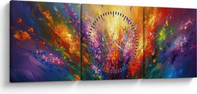Obraz - Abstrakcja kwiatów (z zegarem) (90x30 cm)