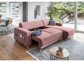 Różowy rozkładany/ze schowkiem narożnik Classy Sophie – Miuform