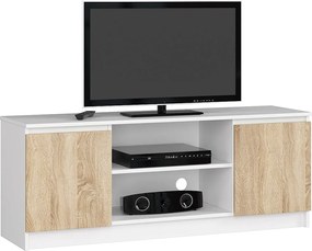 Szafka RTV AKORD Biała 140 cm 2 drzwi kolor Dąb Sonoma mat 2 półki 140x40x55 cm