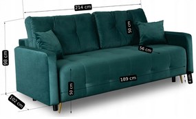 Sofa z Funkcją Spania SEUL Rozkładana Dwuosobowa Welurowa Zielona Nowoczesna do Salonu