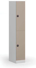 Szafka skrytkowa, 2 schowki, 1850 x 300 x 500 mm, demontaż, zamek RFID, drzwi beżowe