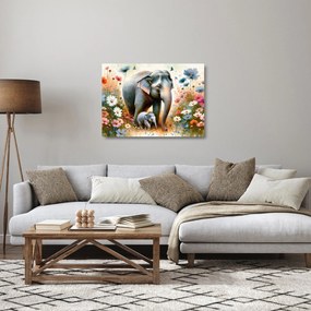 Obraz na szkle - Słoniowa mama, akwarela (70x50 cm)