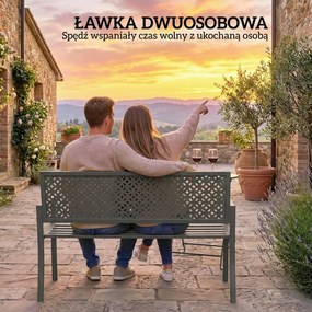 Outsunny Ławka ogrodowa 2-osobowa Metalowa odporna na warunki atmosferyczne Ławka zewnętrzna z odpornym na rdzę oparciem, geometryczna do 240 kg | Aosom PL