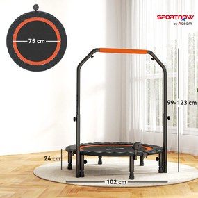 SPORTNOW Minitrampolin, z regulowanym uchwytem, monitor LCD, stal, czarno-czerwony, Ø102 x 99-123 cm