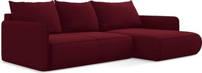 Narożnik prawostronny z funkcją spania - z tkaniny welwetowej - burgundowy - NANEA