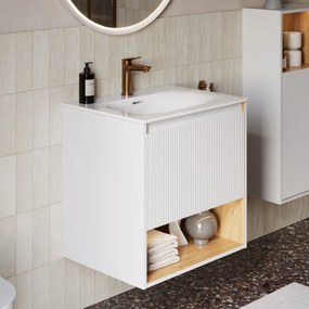 Szafka podumywalkowa BELDIVO 60 cm z umywalką ceramiczną DuravitOtwarta półka z oświetleniem LED - Z wewnętrzną szufladą