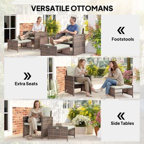 Outsunny Rattanowy zestaw mebli ogrodowych 5-częściowy zestaw balkonowy z 2 krzesłami, poduszkami, podnóżkami, stołem i schowkiem, kremowy | Aosom PL