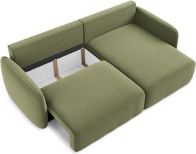 Zielony aksamitny rozkładany/ze schowkiem narożnik (prawostronny/z szezlongiem) Kalena – Makamii