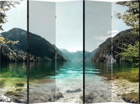 Parawan pokojowy 5-częściowy 225x172 Dwustronny dekoracyjny naturalny relaksacyjny Niebieski Alpejskie Jezioro
