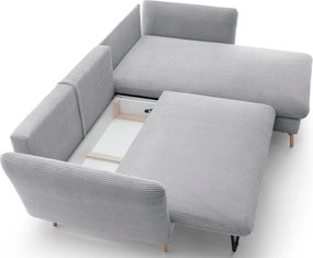 Popielata sztruksowa kanapa narożna z pojemnikiem H9-L51
