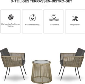 Outsunny 3-częściowy zestaw mebli ogrodowych plecionka z tworzywa sztucznego szary elegancki | Aosom PL