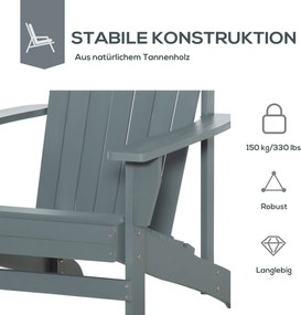 Outsunny krzesło ogrodowe Adirondack z uchwytem na kubek leżak ogrodowy krzesło balkonowe lite drewno kolor ciemnoszary 97 x 72,5 x 93 cm