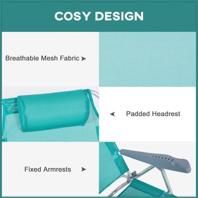 Outsunny Zestaw 2 składanych krzeseł campingowych z siateczkowym regulowanym oparciem i zagłówkiem, 62 x 65 x 80 cm, turkusowe | Aosom PL