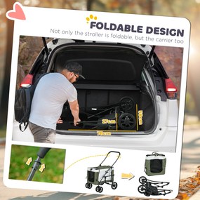 PawHut Wózek dla zwierząt domowych, składany, zdejmowany koszyk, 81 x 58 x 97,5 cm, Czarny+Ciemnozielony+Biały