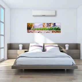 Obraz - Obraz olejny przedstawiający miasto (170x50 cm)