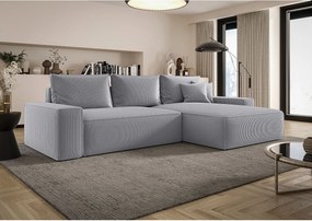 Narożnik MONA z funkcją spania POSO 55 jasnoszary prawy sofa w kształcie litery L z pojemnikiem na pościel kanapa do salonu sofa rozkładana