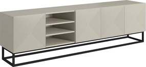 Szafka RTV Asha 200 cm ryflowana z wnęką i czarnym stelażem - kaszmir