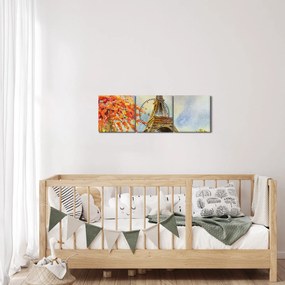 Malowany obraz Wieży Eiffla (z zegarem) (90x30 cm)
