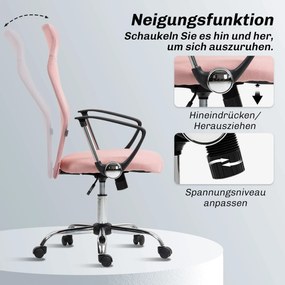 HOMCOM Ergonomiczne krzesło biurowe regulowany obrotowy fotel z funkcją bujania, tkanina mesh, 63 x 65 x 109-119 cm różowy | Aosom PL