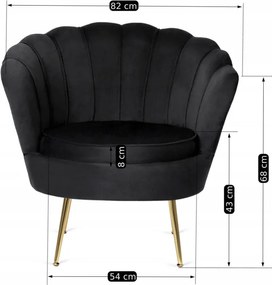 Fotel Wypoczynkowy do Salonu ANGEL Muszelka Czarny Welurowy Nowoczesny