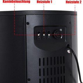 Elektryczny Kominek HOMCOM z Efektem Płomienia LED 900/2000W, Czarny