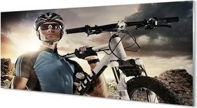 Panel szklany do Kuchni Rowerzysta na tle Chmur