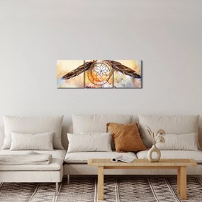 Obraz - Łapacz snów z piórami (z zegarem) (90x30 cm)