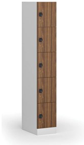 Szafka skrytkowa S1, 5 schowków, 1850 x 300 x 500 mm, demontaż, zamek kodowy, drzwi laminowane, orzech