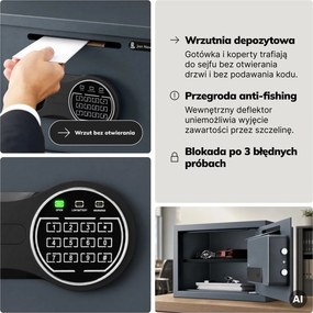Sejf wrzutowy elektroniczny na gotówkę i utarg Pierce
