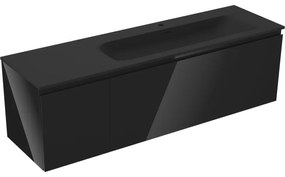 Mexen Orio szafka łazienkowa 160 cm z umywalką Vela prawą, 1S, 1D, czarna połysk/czarna mat - 91A13-16047-3-BBFF70-W23P71