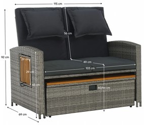 Sofa ogrodowa rattanowa MALORY, szary/naturalny