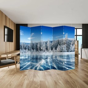 Parawan - Zamarznięte jezioro i pokryte śniegiem drzewa (210x170 cm)