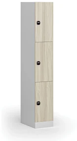 Szafka skrytkowa, 3 schowki, 1850 x 300 x 500 mm, zamek RFID, drzwi laminowane, dąb naturalny