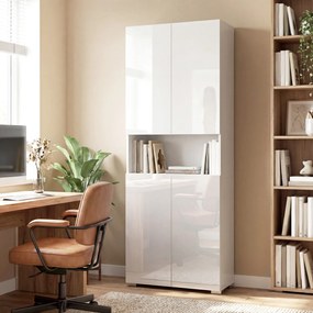 HOMCOM Wysoka szafka kuchenna 180 cm, z funkcją cichego zamykania i regulowanymi półkami, biały wysoki połysk | Aosom PL