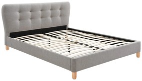 Łóżko 140 x 190 cm z pikowanym zagłówkiem - Tkanina - Szary - ELIDE