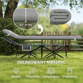 Outsunny Łóżko polowe składane z materacem, poduszką i boczną kieszenią 190 x 65 x 37 cm do 150 kg Jasnoszary