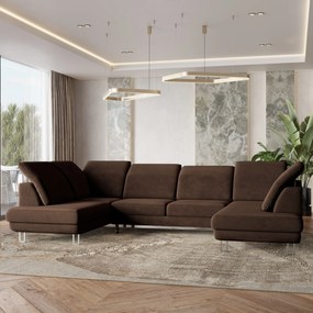 Masseno Narożnik TERAMO z funkcją spania i pojemnikiem na pościel Narozniki U, Rozkładana sofa - Brązowy, MONOLITH 29