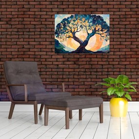 Obraz na szkle – Mozaika – słońce i drzewo II. (70x50 cm)
