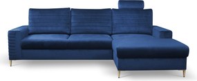 Masseno Narożnik GRIFO z funkcją spania i pojemnikiem na pościel Narozniki L, Rozkładana sofa - Niebieski, VELLUTO NAVY 25