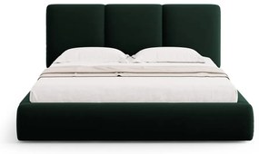 Ciemnozielone aksamitne tapicerowane łóżko dwuosobowe ze schowkiem i stelażem 160x200 cm Brody – Mazzini Beds