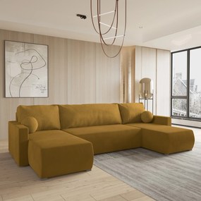 Masseno Narożnik TESSUN z funkcją spania i pojemnikiem na pościel Narozniki U, Rozkładana sofa - Żółty, POSO 01 + KRONOS 01