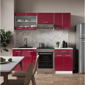 Zabudowa kuchenna czerwony wysoki połysk/biały 200x46x81.6 r-line