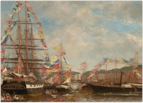 Obraz na szkle - Eugène Boudin, Festival in the Harbor of Honfleur, reprodukcje (70x50 cm)