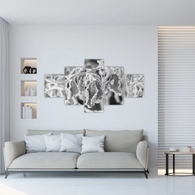 Obraz - Zmarznięte liście, czarno - biały (125x70 cm)