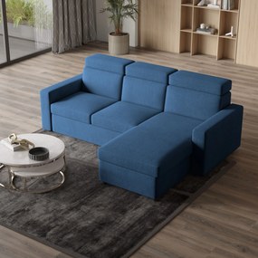 Masseno Narożnik PADWA z funkcją spania i pojemnikiem na pościel Narozniki L, Rozkładana sofa - Niebieski, POSO 05