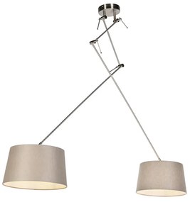 Stalowa lampa wisząca z abażurami z lnu w kolorze taupe 35 cm 2-światłowa - BlitzWiejski/ Rustykalny / Vintage Oswietlenie wewnetrzne